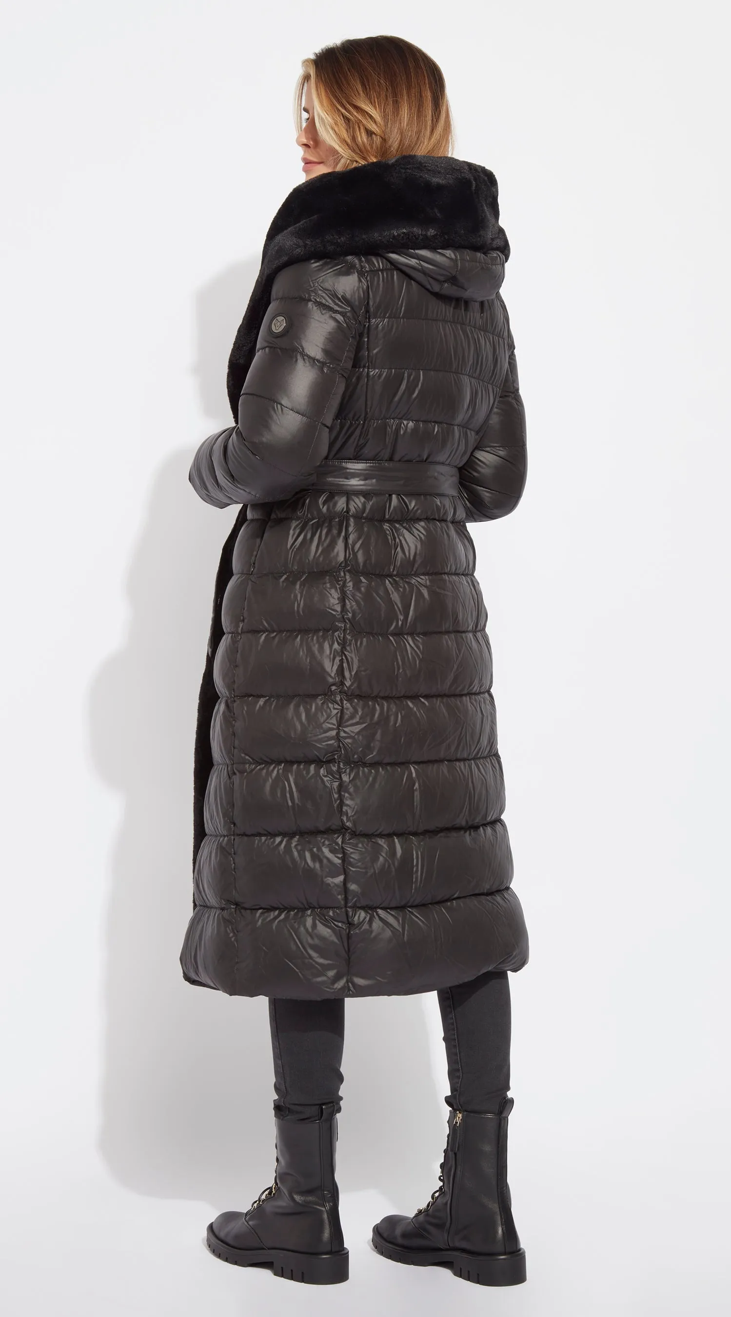 OUTLET Luxy Long-Line Faux Fur Padded Jacket - Black