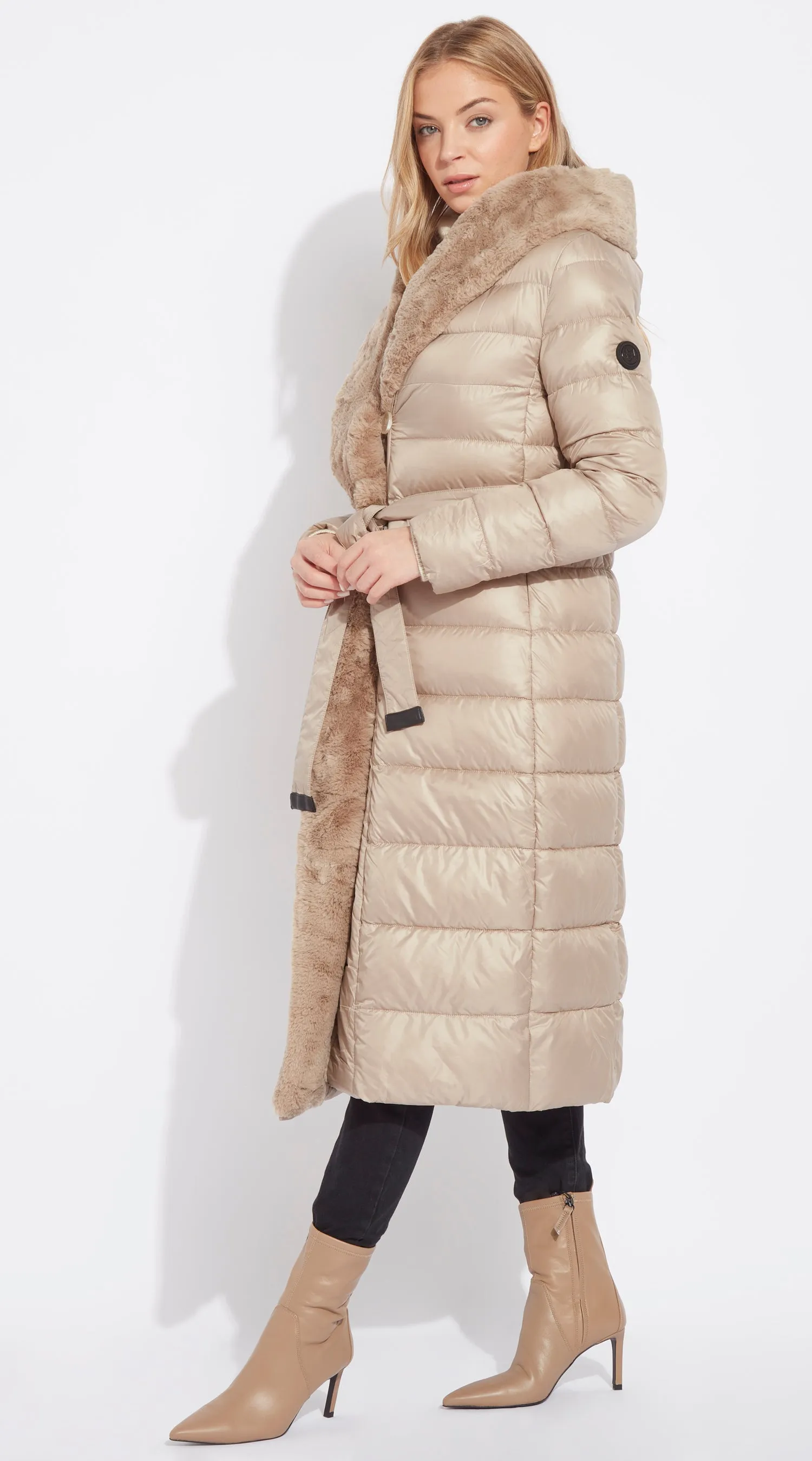 OUTLET Luxy Long-Line Faux Fur Padded Jacket - Taupe