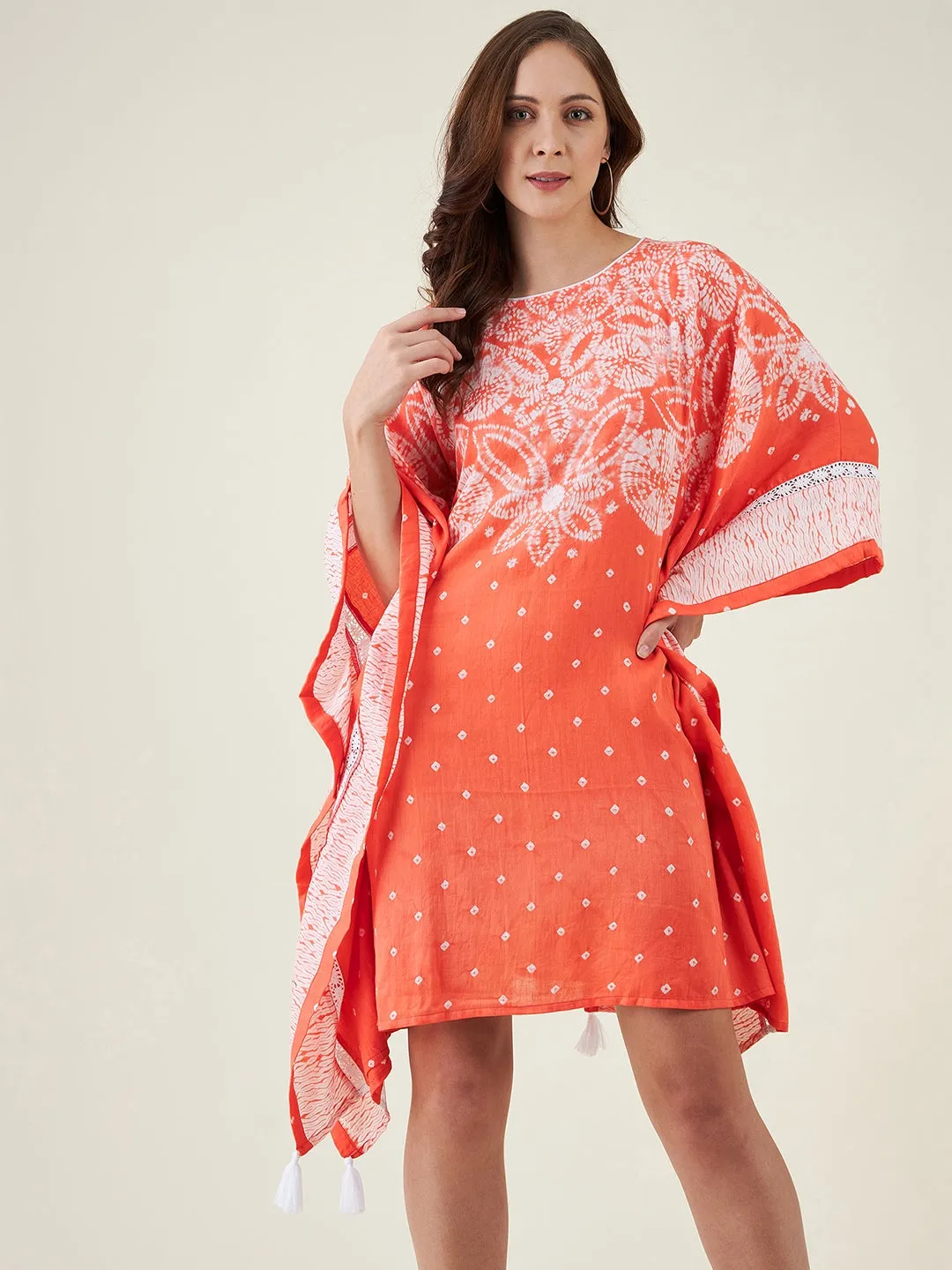 Peach Floral Shibori Tie-dye Kaftan Dress