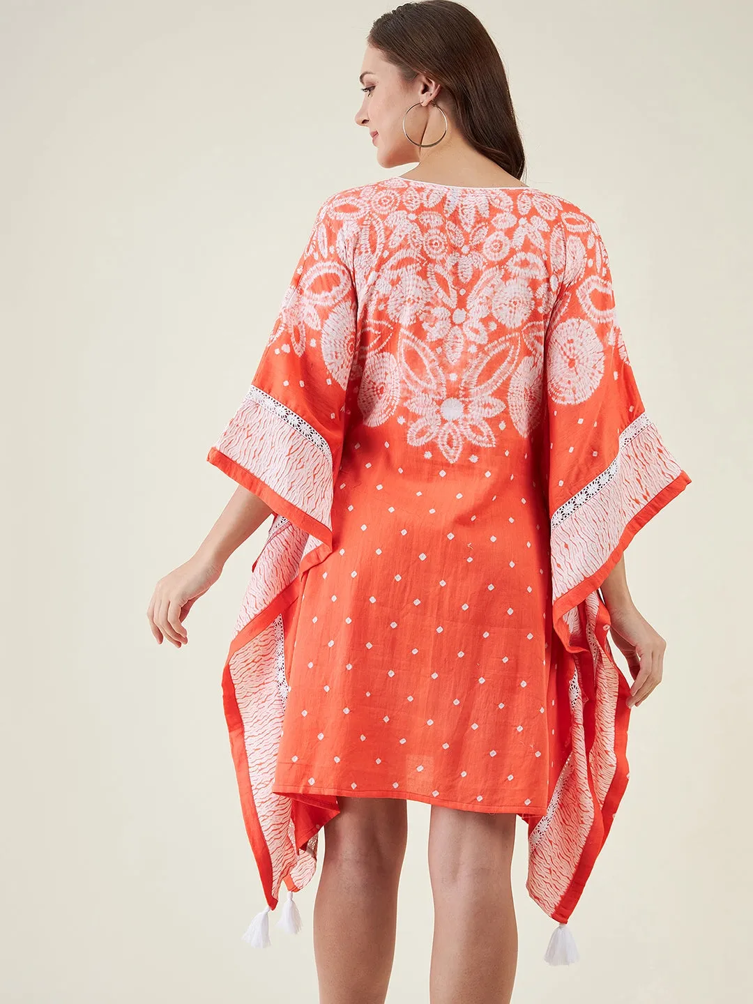 Peach Floral Shibori Tie-dye Kaftan Dress