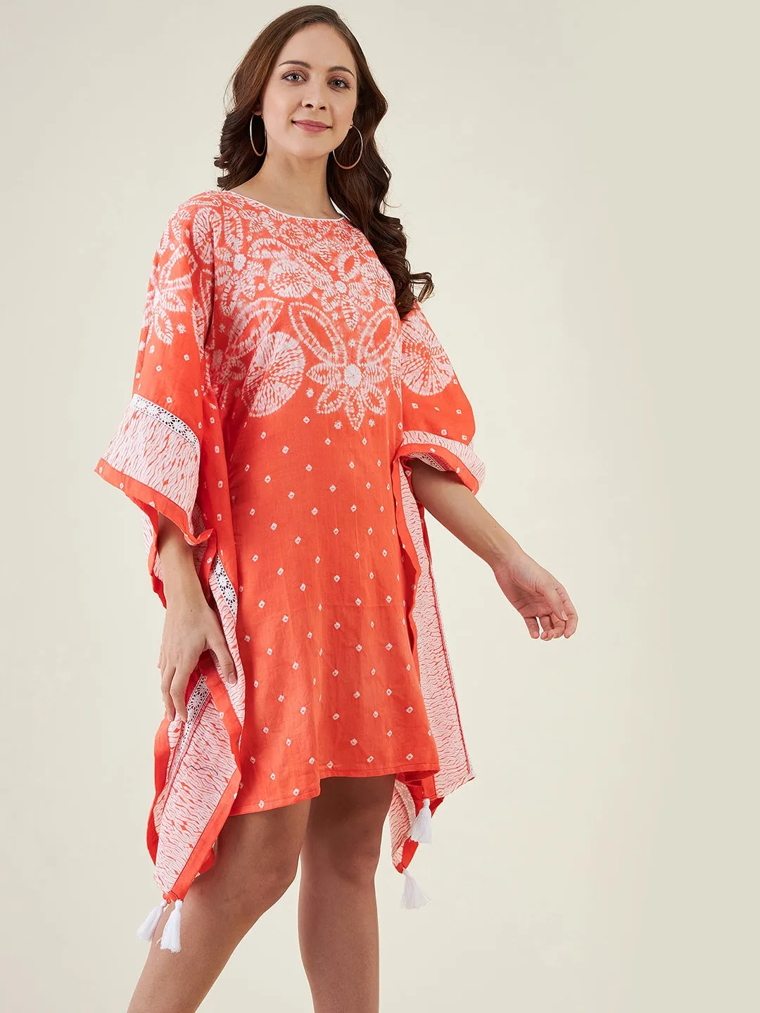 Peach Floral Shibori Tie-dye Kaftan Dress