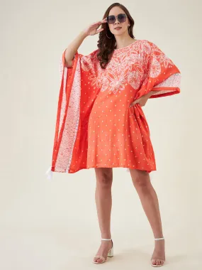 Peach Floral Shibori Tie-dye Kaftan Dress