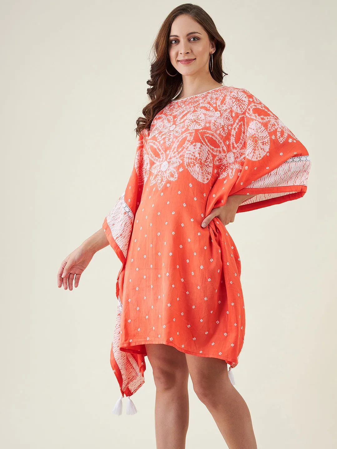 Peach Floral Shibori Tie-dye Kaftan Dress