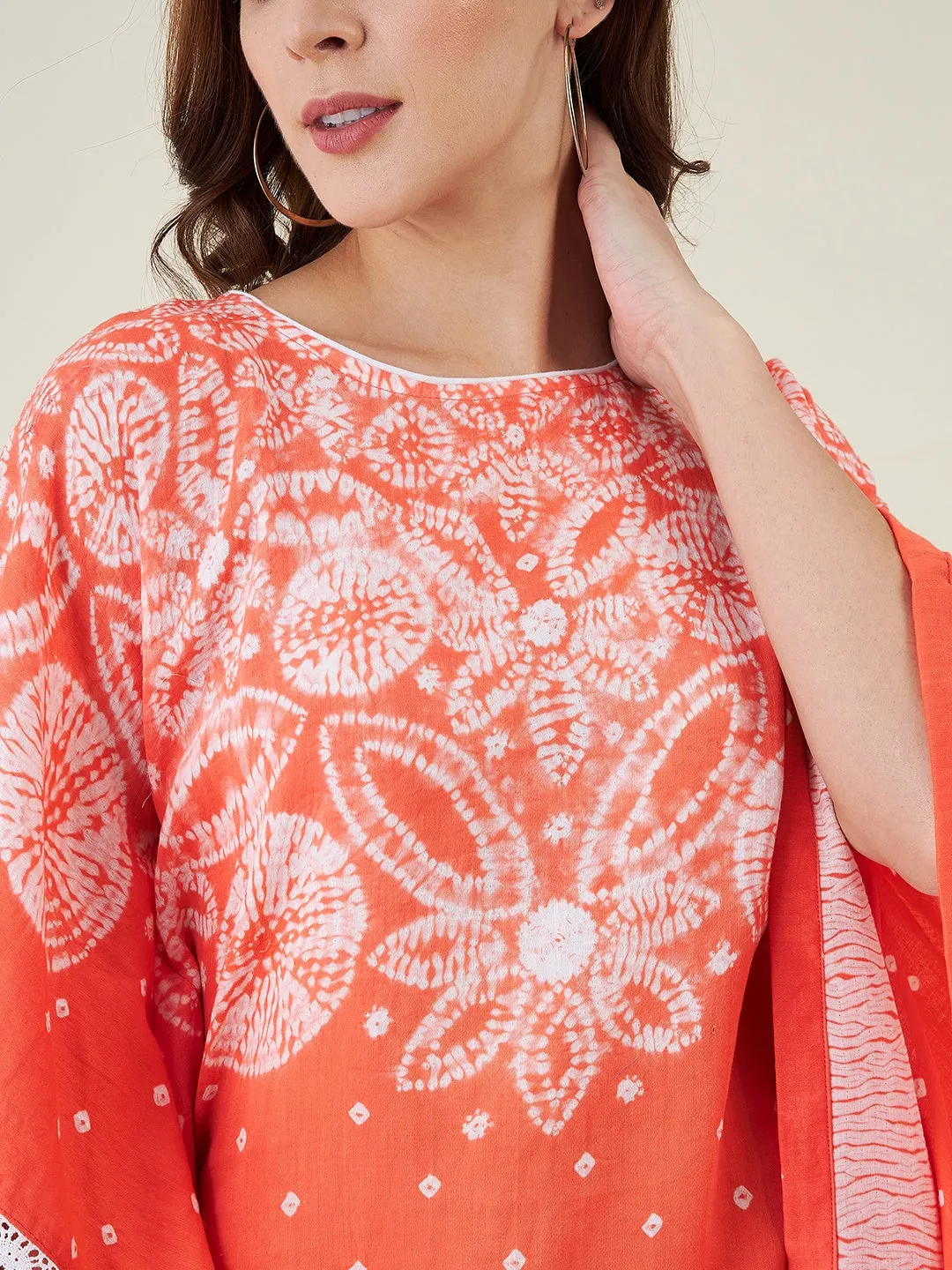 Peach Floral Shibori Tie-dye Kaftan Dress