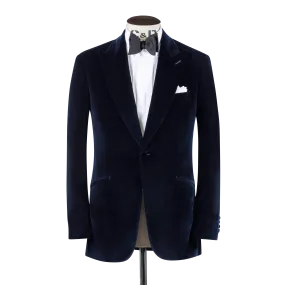 Peak Lapel Jacket in Midnight Blue Velvet