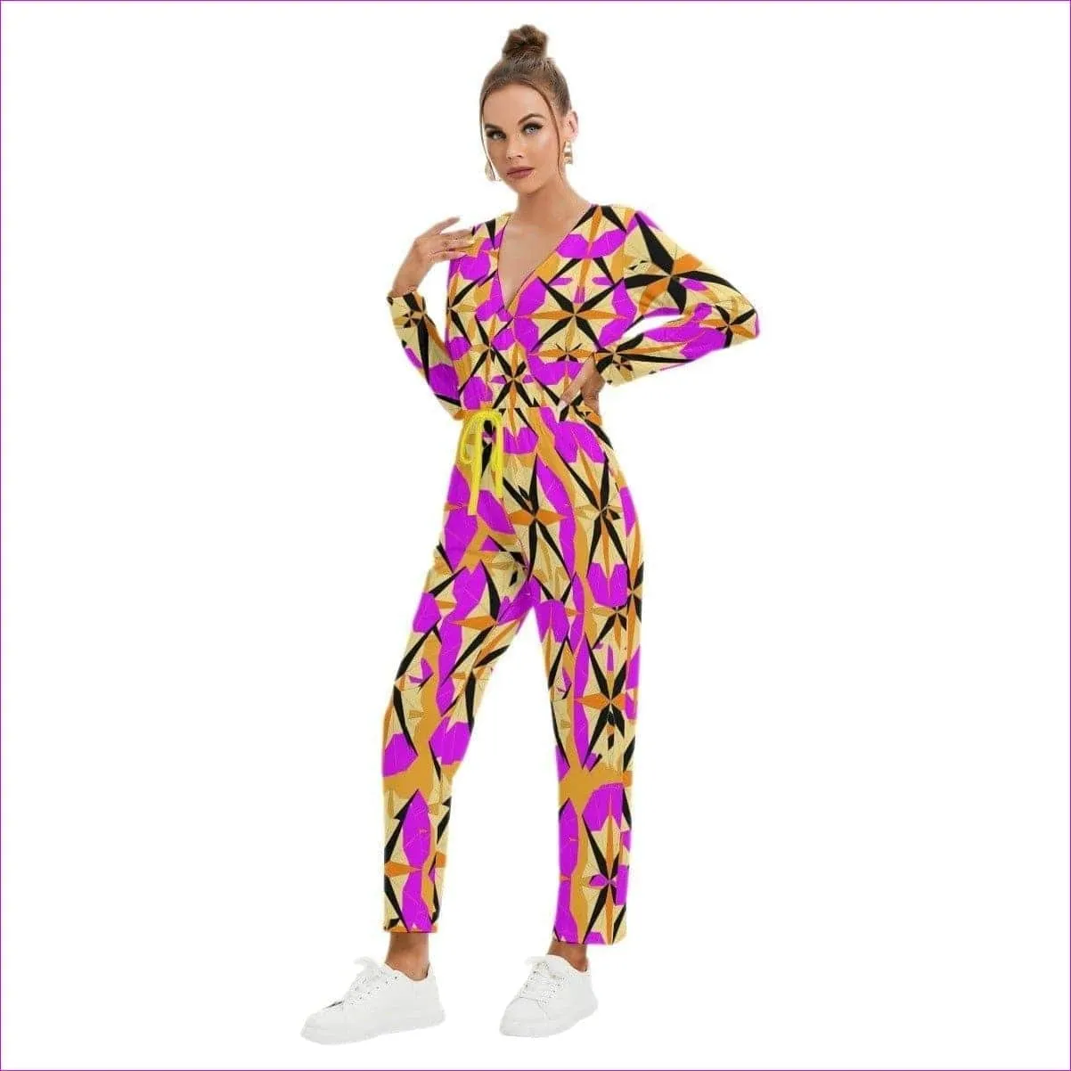 Pinaccle Womens V-neck High Waist Jumpsuit