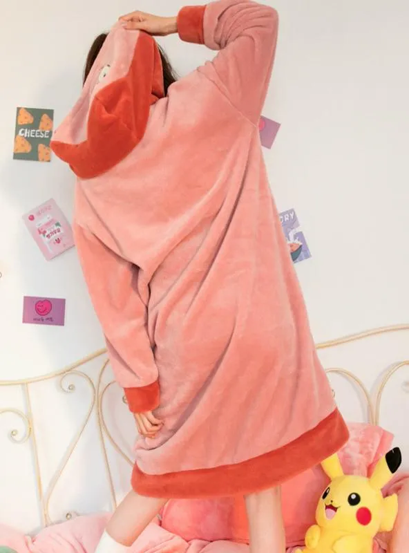 PINK CORAL VELVET LONG SLEEVE HOODED NIGHTDRESS