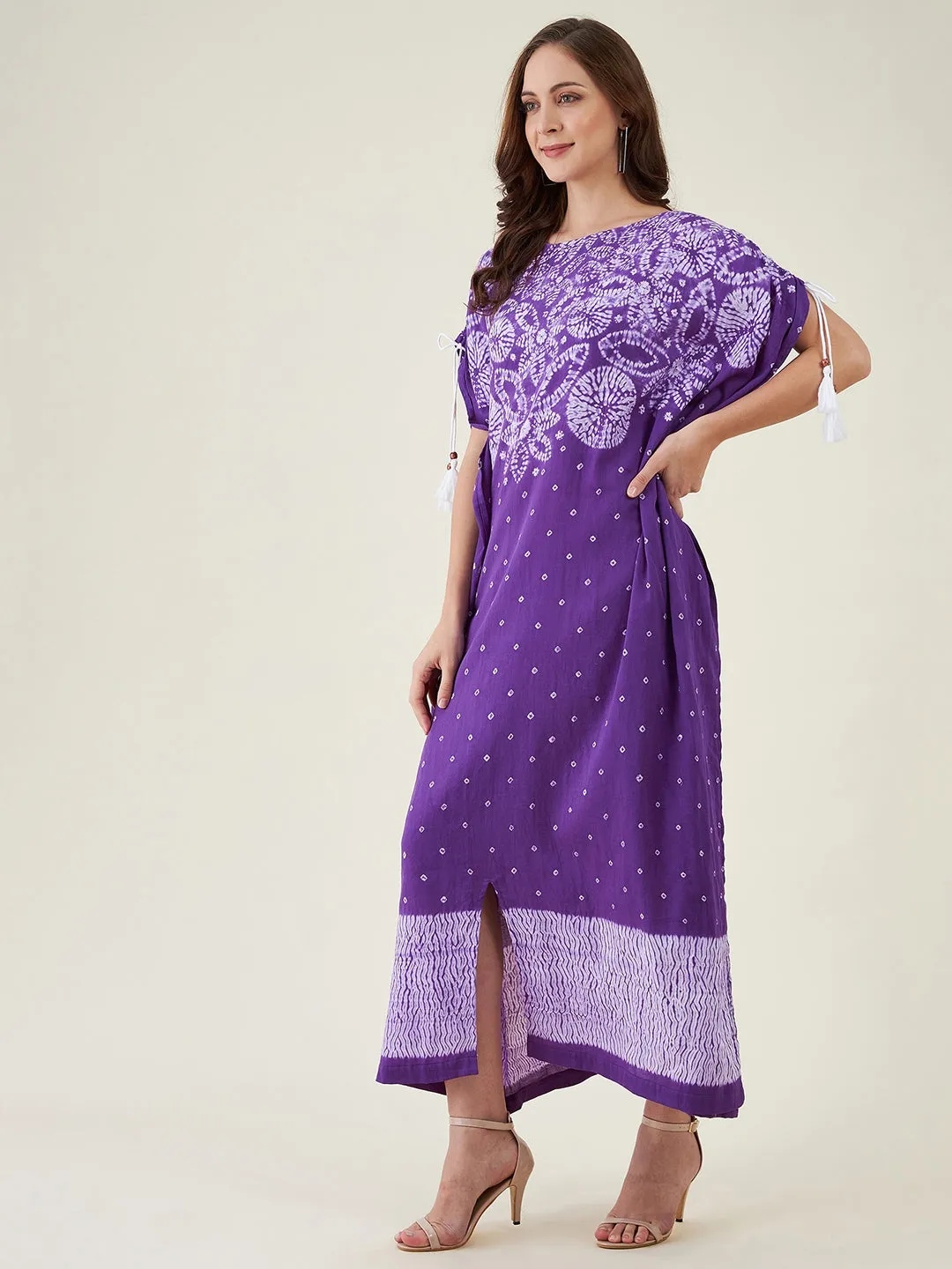 Purple Flora Shibori Tie dye Kaftan Dress