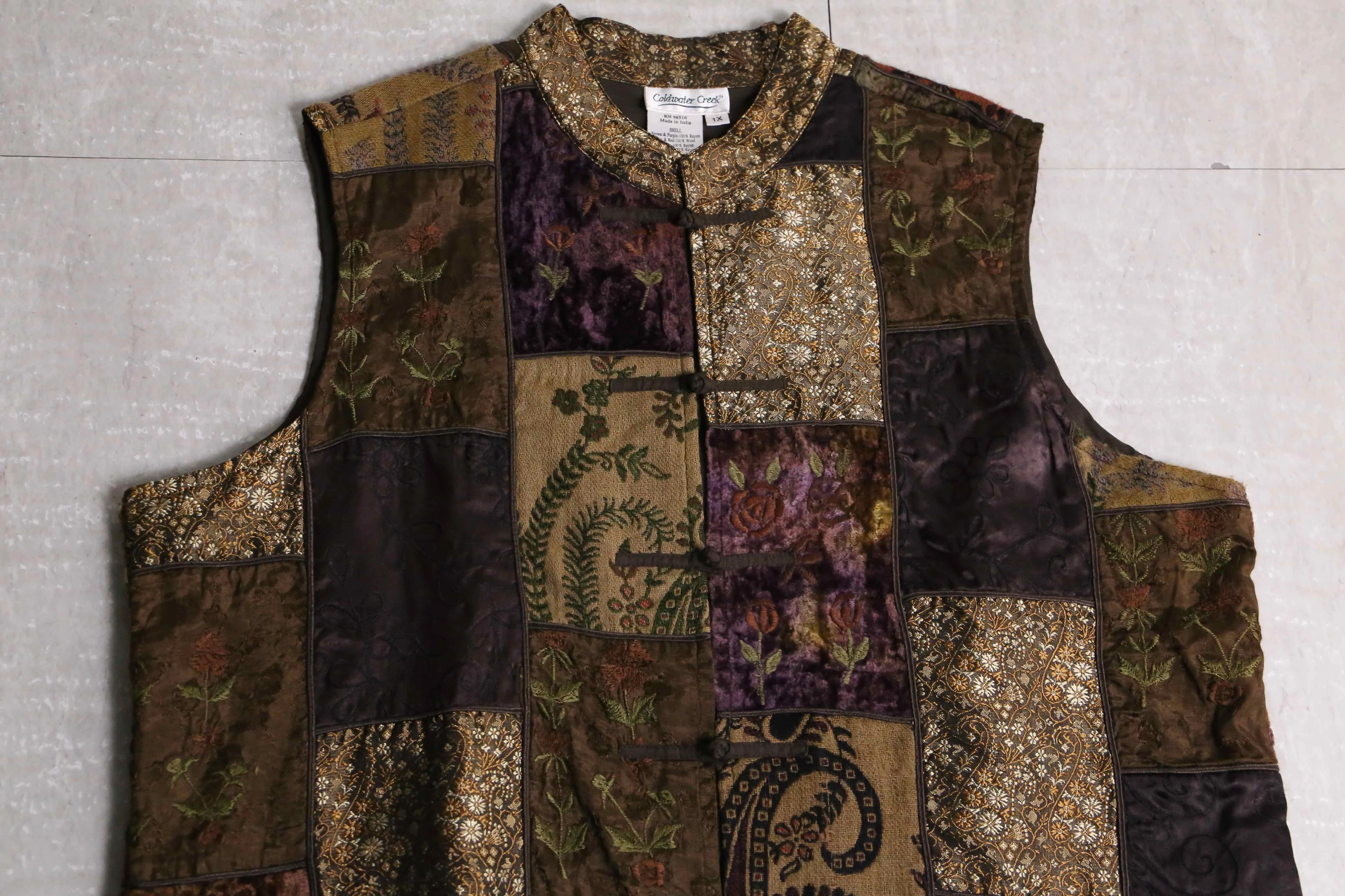 "Cold water Creek" flower patchwork design china vest