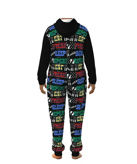 "Eat Freak Sleep Repeat" Unisex Thickened Home Jumpsuit