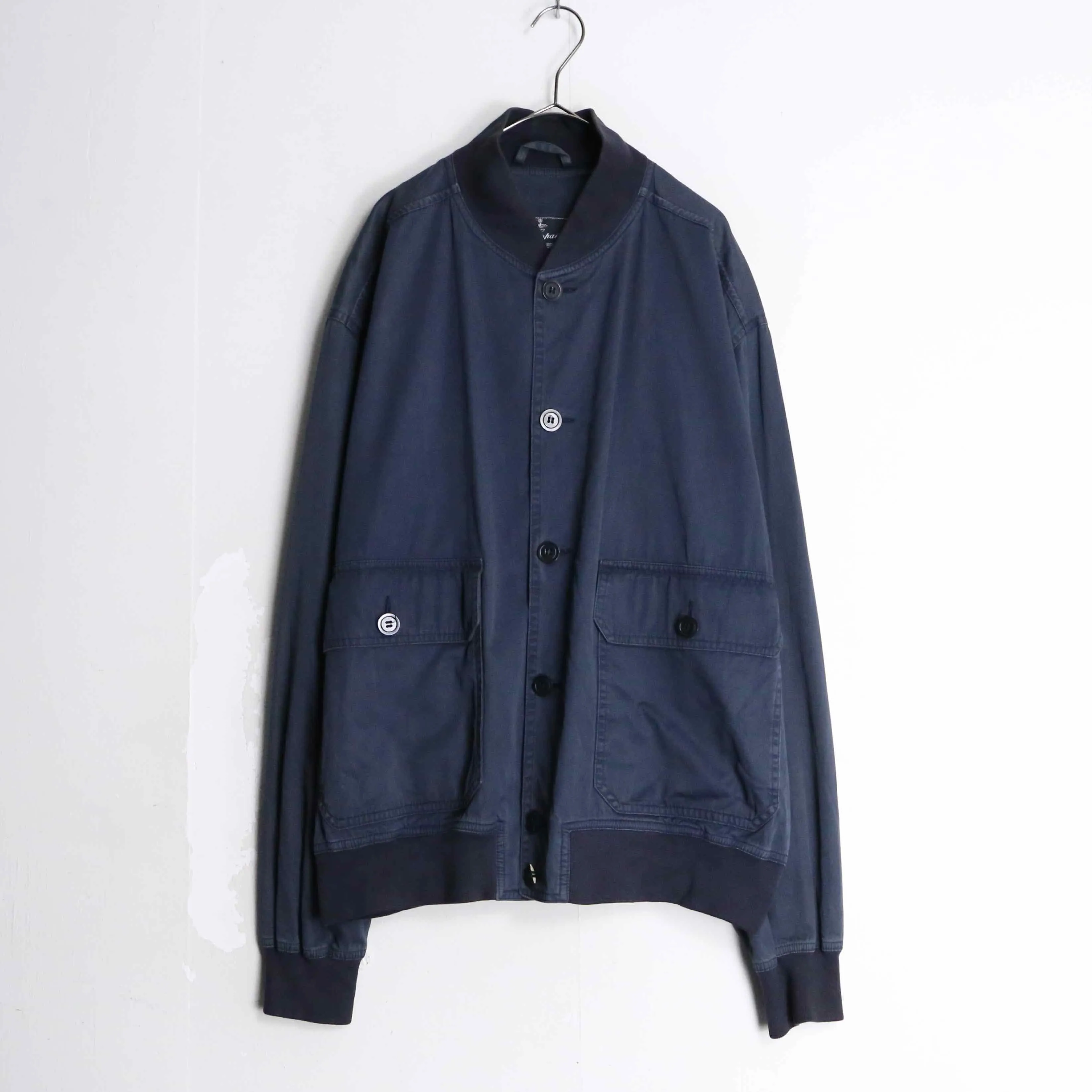 "Les Copains" rib no collar navy cotton bomber jacket