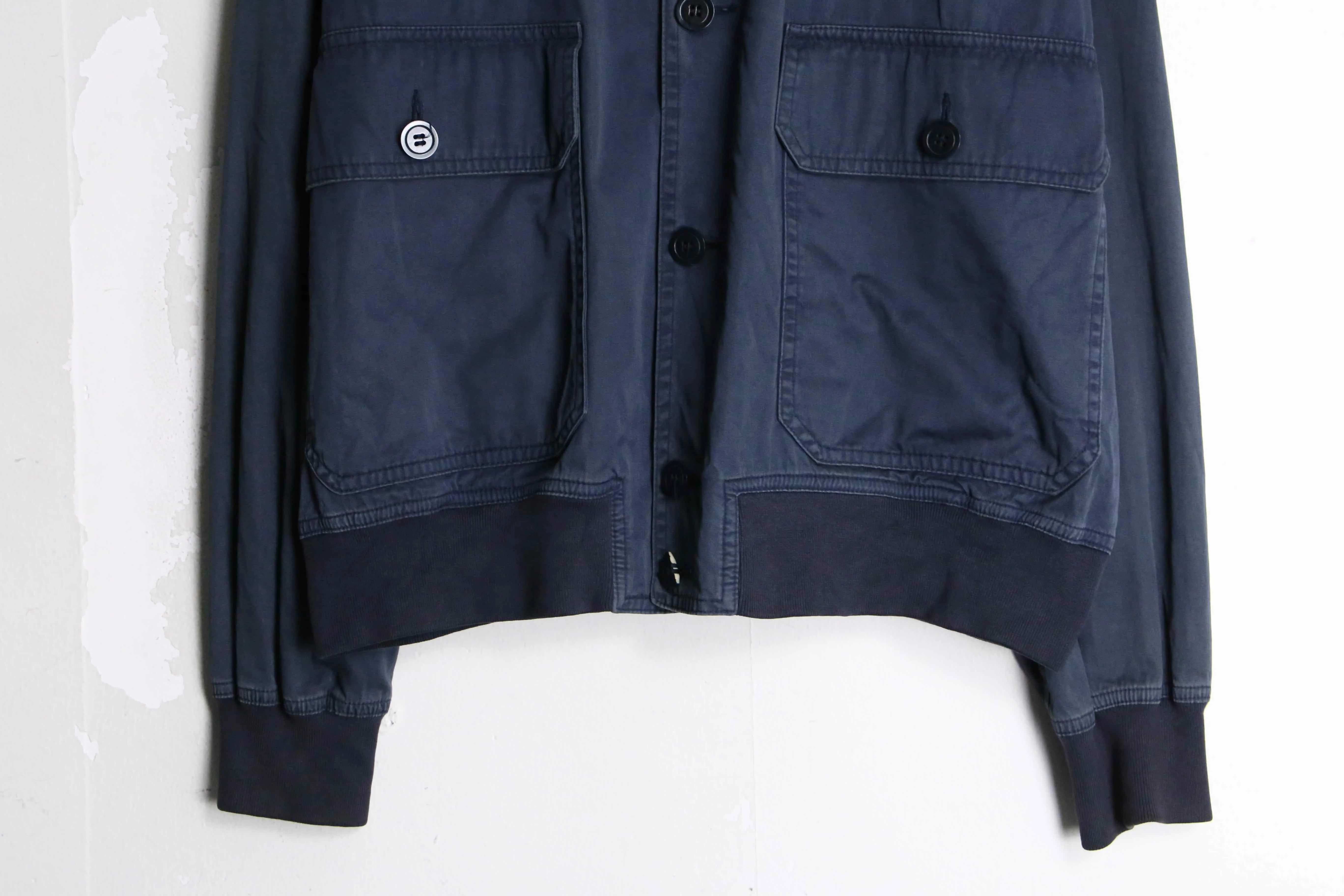 "Les Copains" rib no collar navy cotton bomber jacket