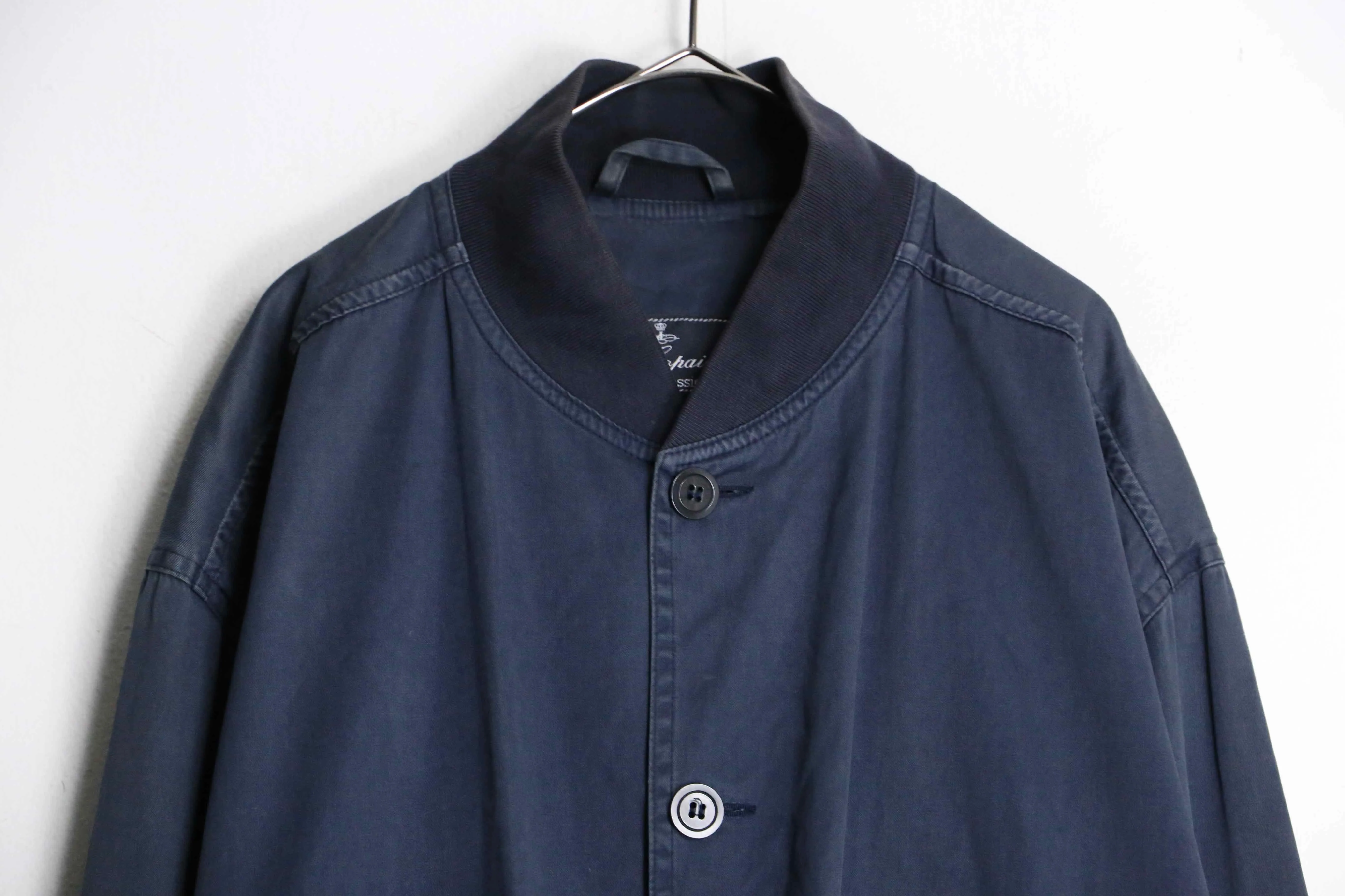 "Les Copains" rib no collar navy cotton bomber jacket