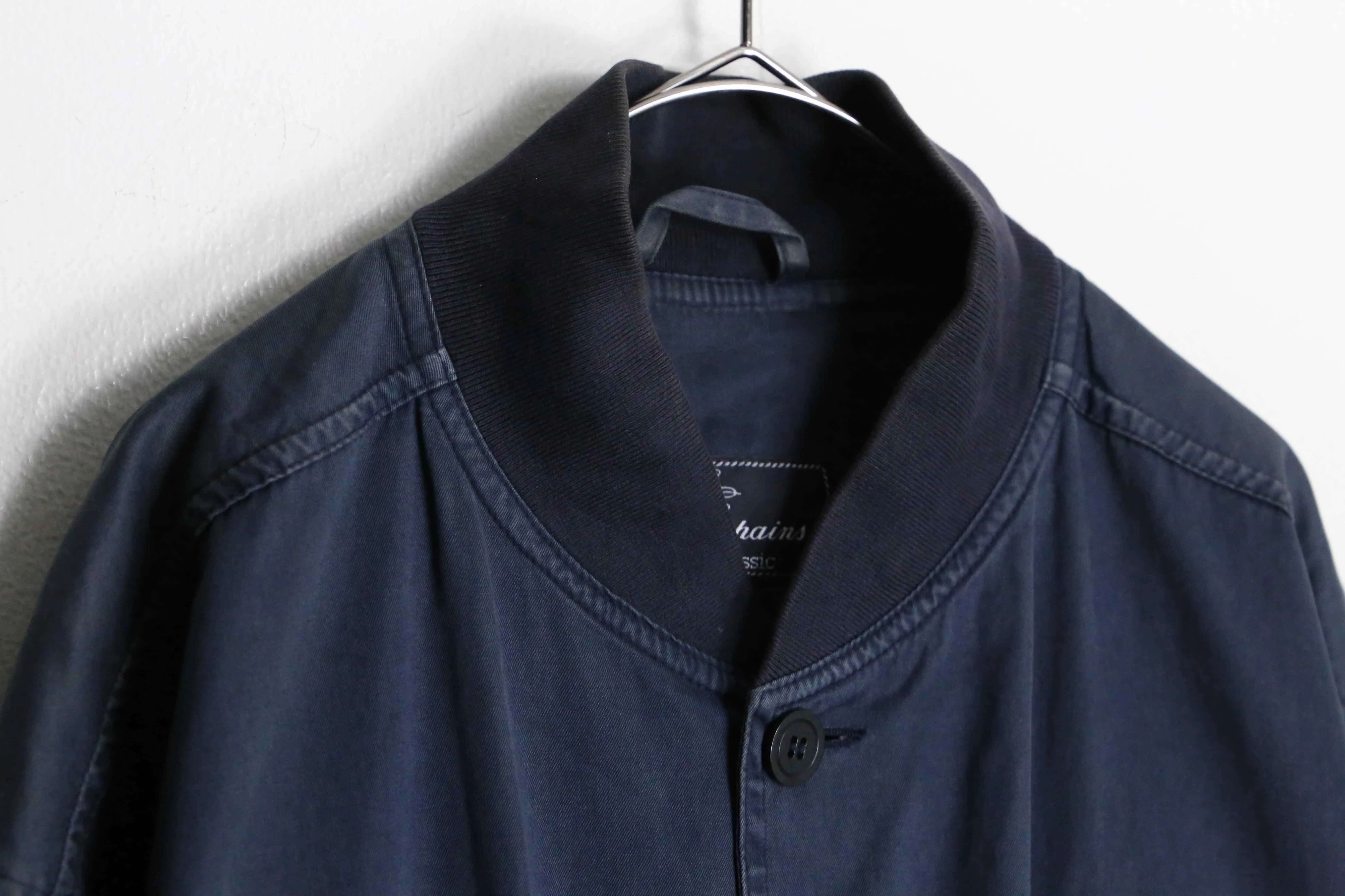 "Les Copains" rib no collar navy cotton bomber jacket