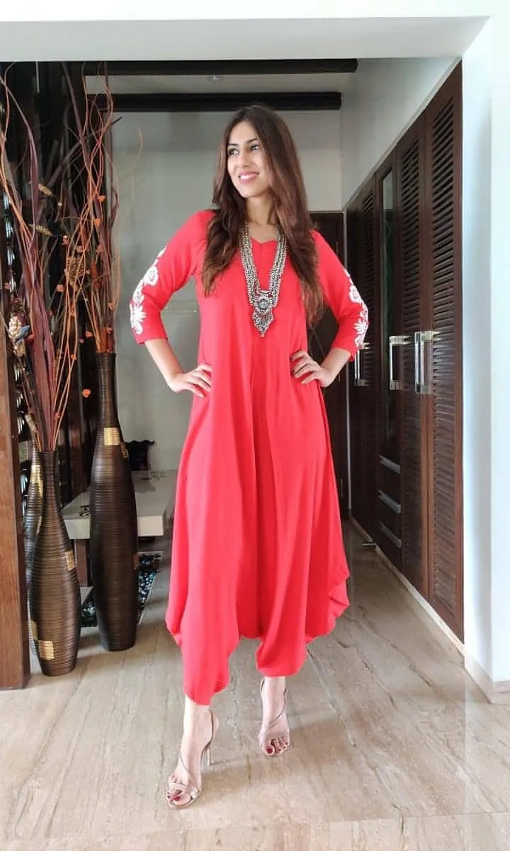 Red Embroidery Jumpsuit