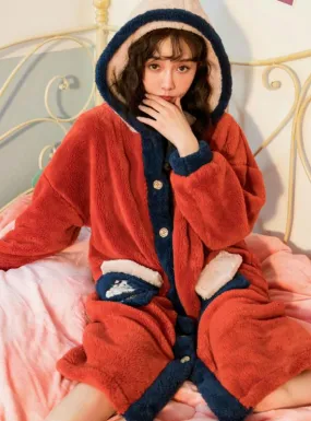 RED PAJAMAS WOMEN'S THICK CORAL FLEECE ROBE LONG