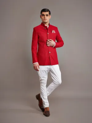 RED SILK BANDHGALA JACKET