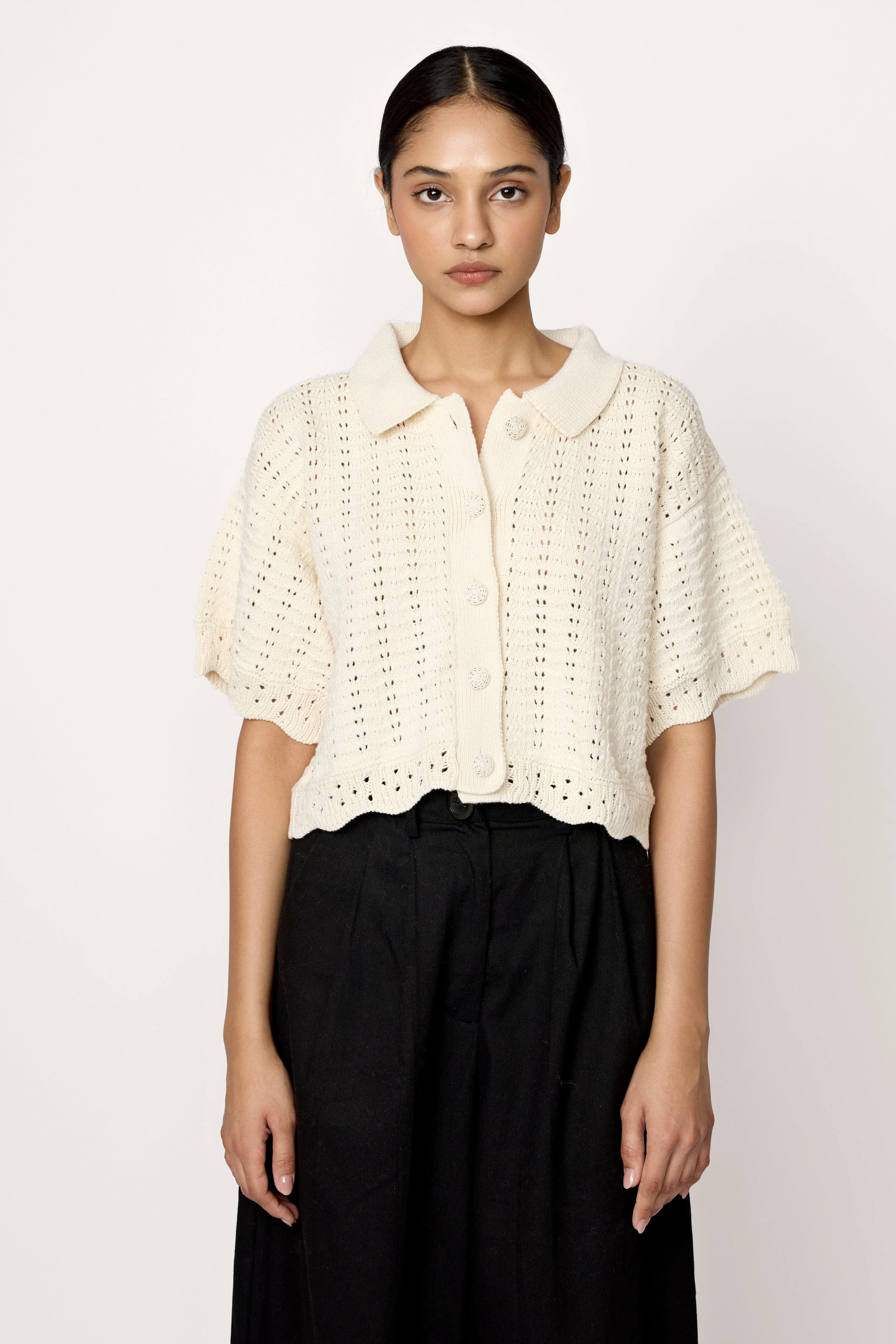 Roma Crochet Top - Ecru