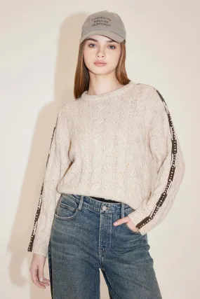 Round Neck Hand-Stitched Pearl-String Short Knit Sweater