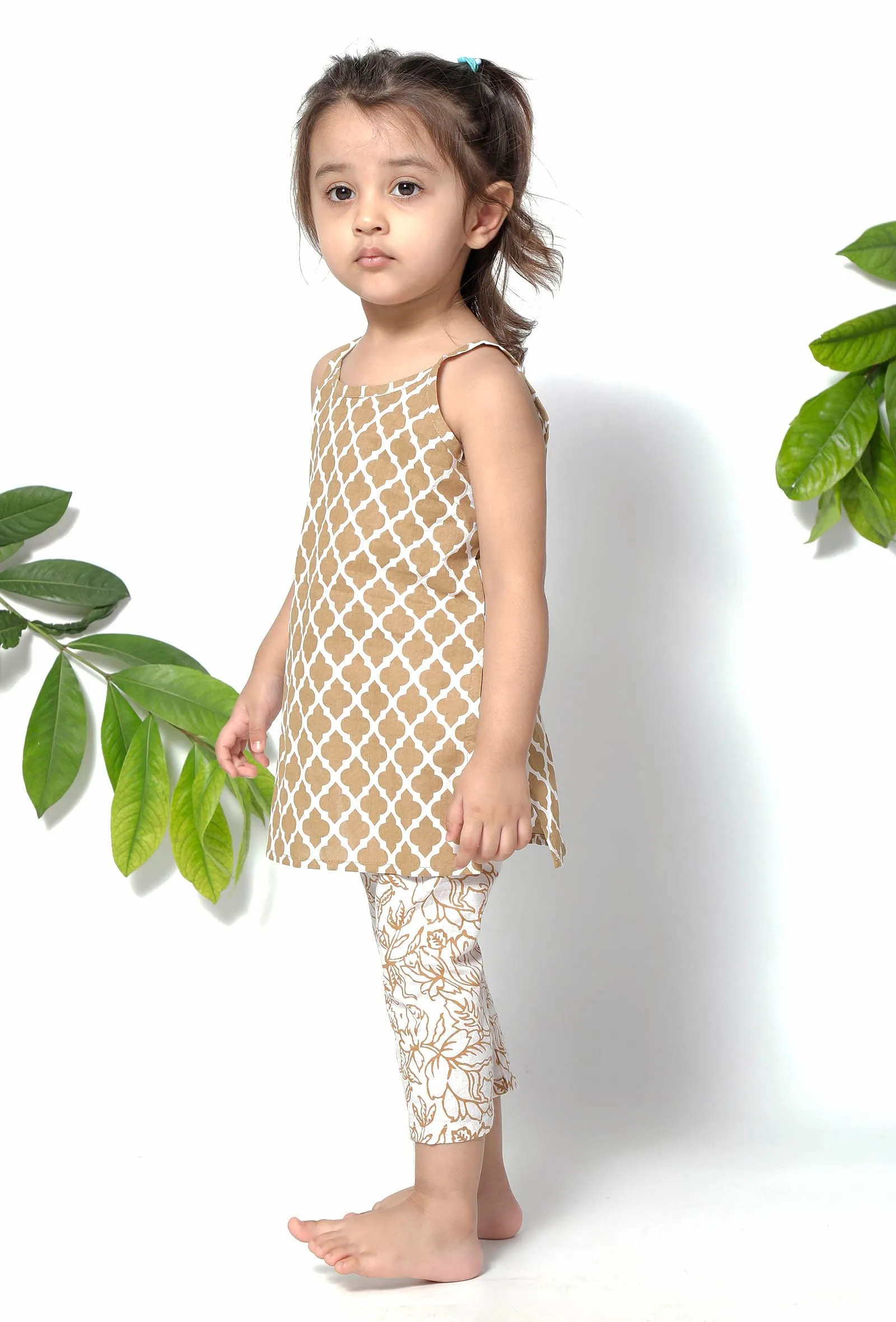 Set of 2 - Jasmine Brown Handblock Suit slip with Cotton Pants