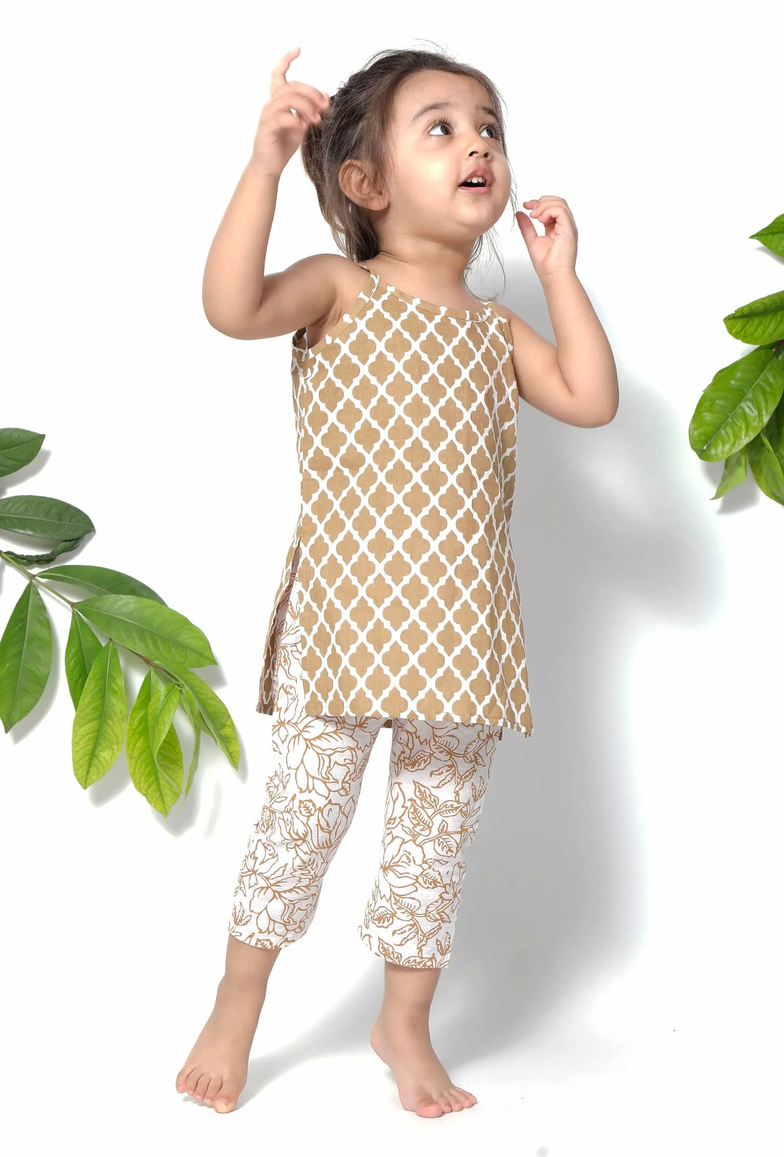 Set of 2 - Jasmine Brown Handblock Suit slip with Cotton Pants