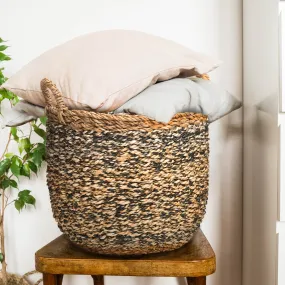 Set of 3 Ebony Handmade Grey Seagrass and Jute Storage Baskets & Planters with Handles