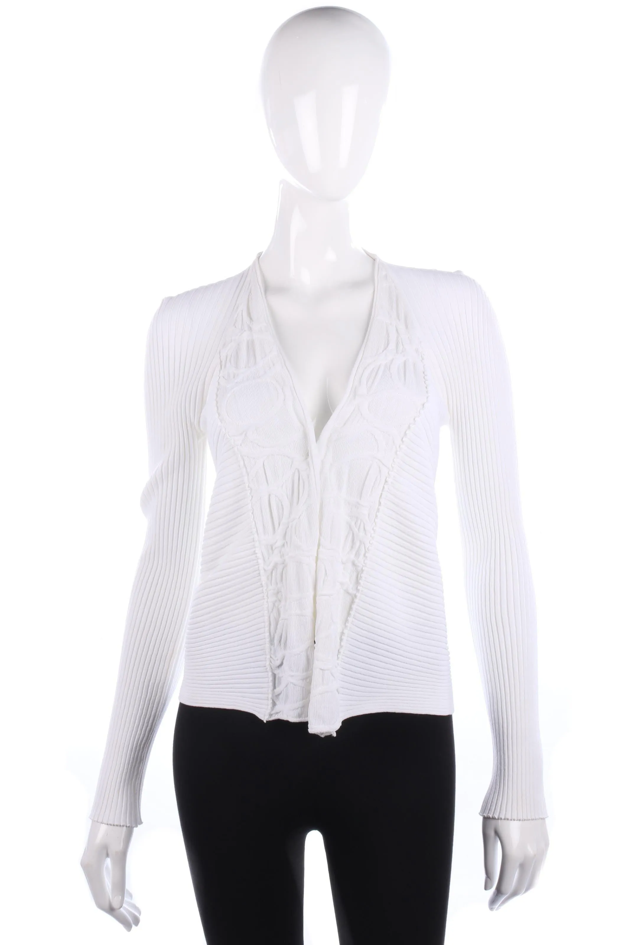 She's So Cardigan Ribbed Design White Size 42. Italian Designer Knitwear