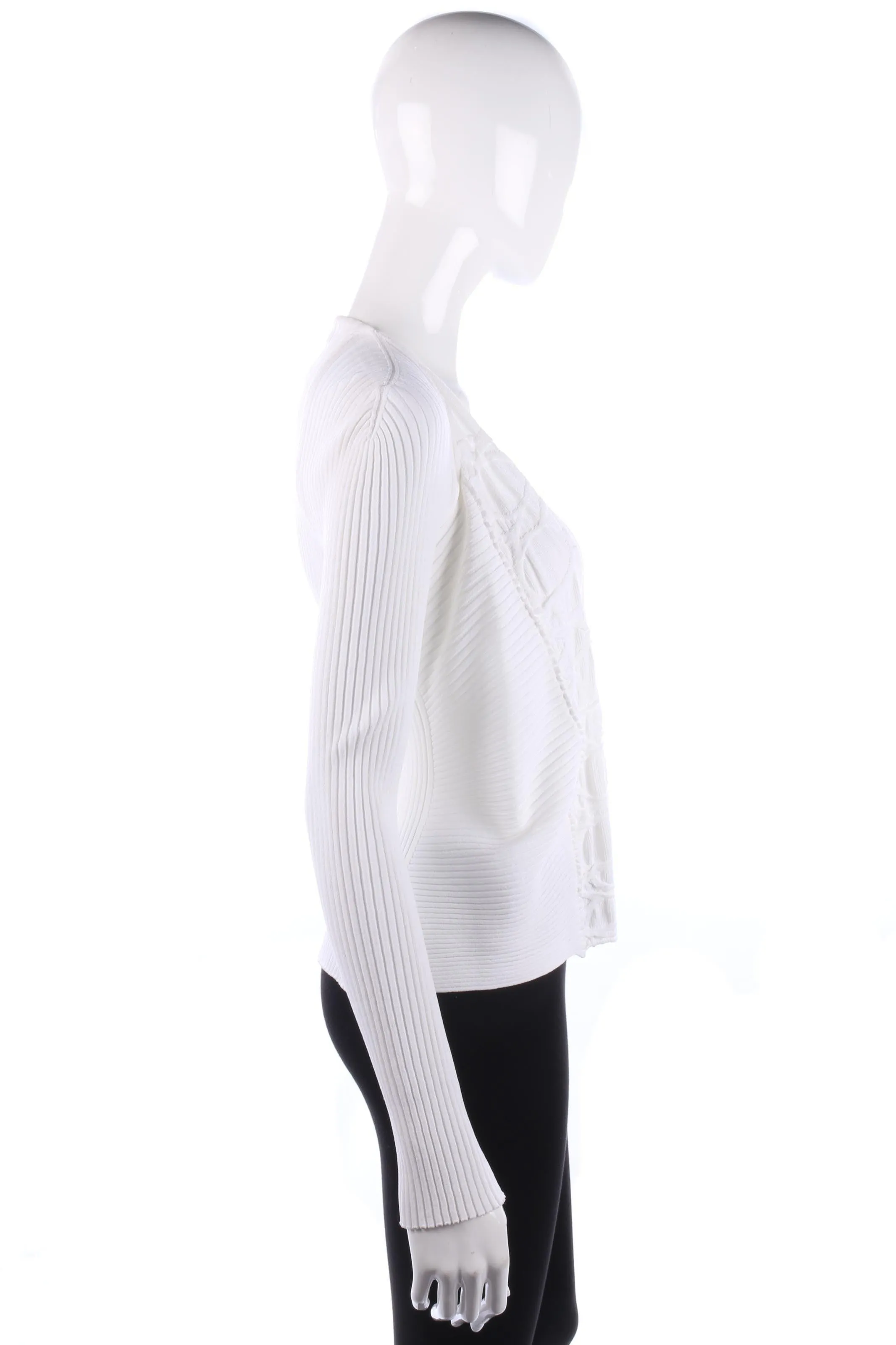 She's So Cardigan Ribbed Design White Size 42. Italian Designer Knitwear