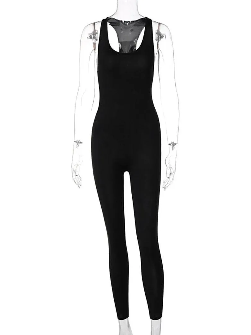 Sleek Hollow Out Bodycon Jumpsuit: Stylish Streetwear for Women