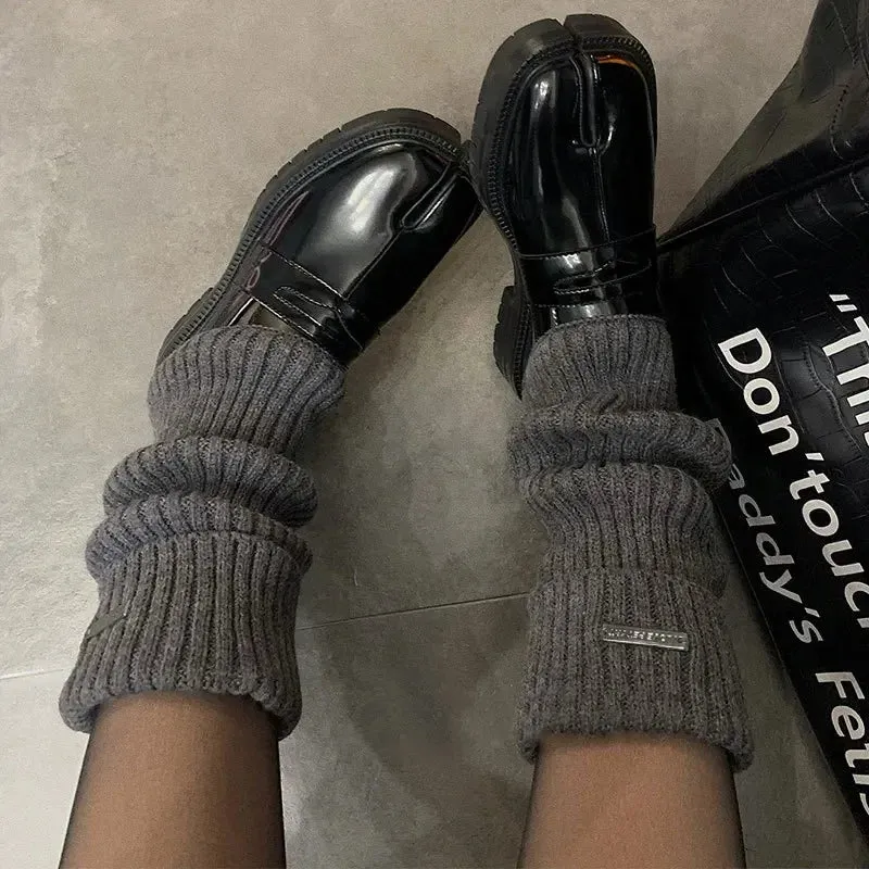 Sohiwoo New Punk Women Knitted Leg Warmers Calf Socks Vintage Winter Japanese Harajuku Pile Long Leg Covers Medium Socks Y2K Accessories