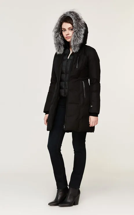 SOIA & KYO WOMENS CHRISTY BRUSHED DOWN COAT WITH REMOVABLE SILVER FUR BLACK