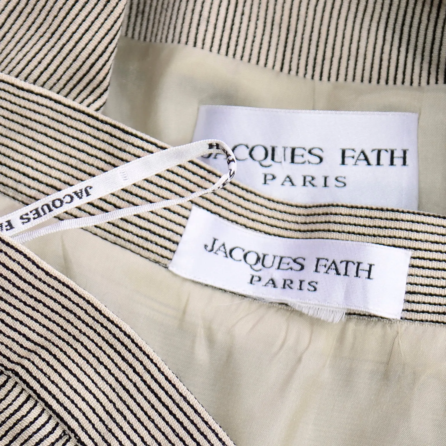 S/S 1993 Jacques Fath Vintage Black Striped Skirt & Blazer Suit