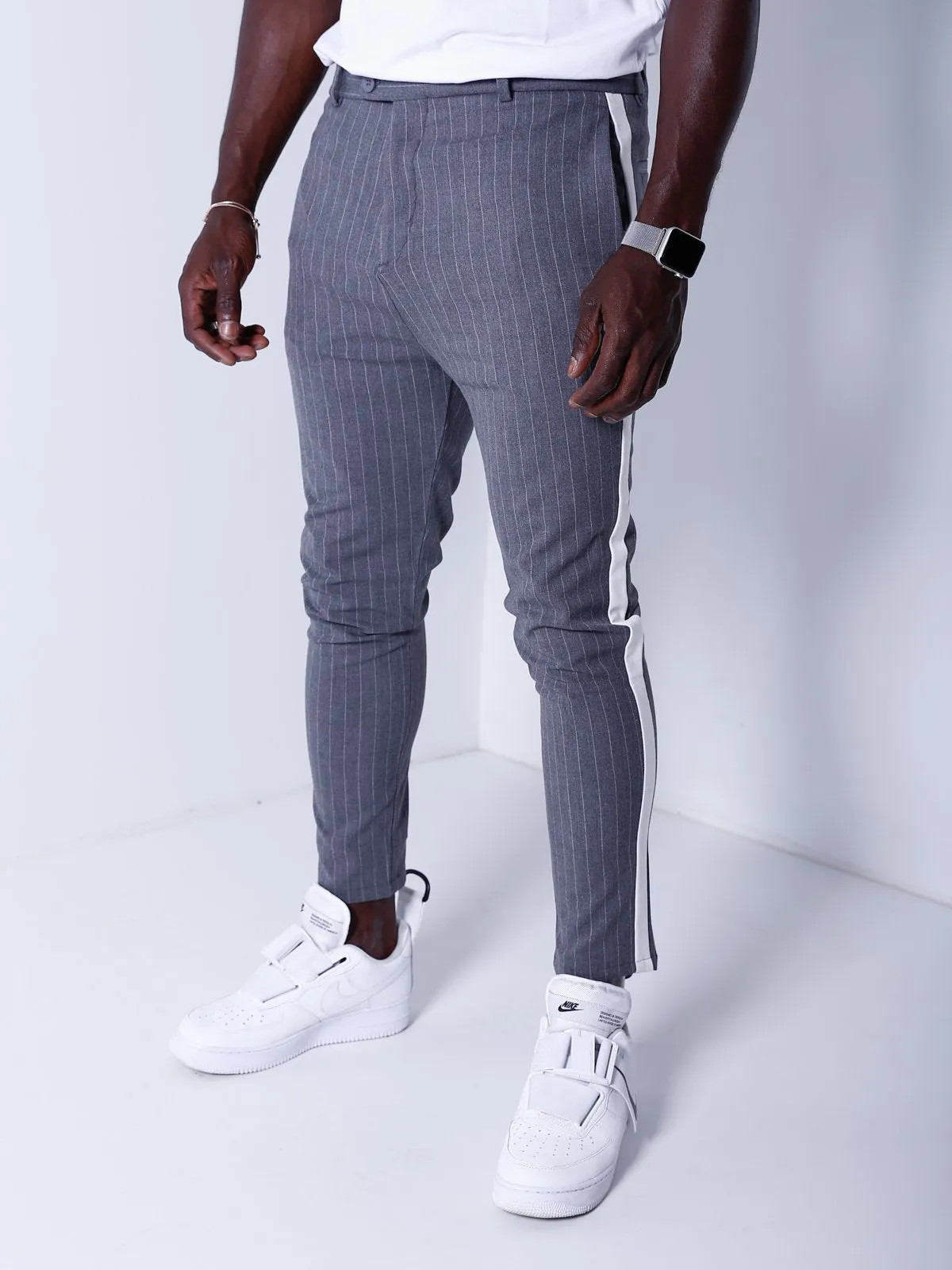 Striped Ankle Pants - Gray