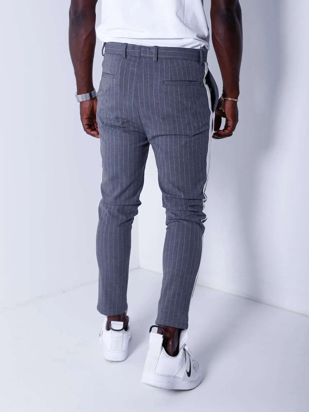 Striped Ankle Pants - Gray