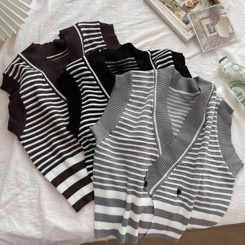 Striped Sweater Vest With V-Neck