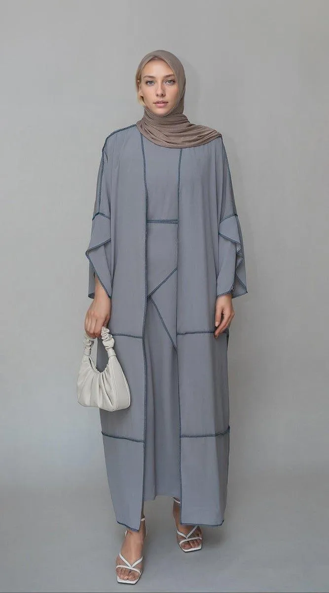 Tabbia three piece maxi lightweight abaya in grey