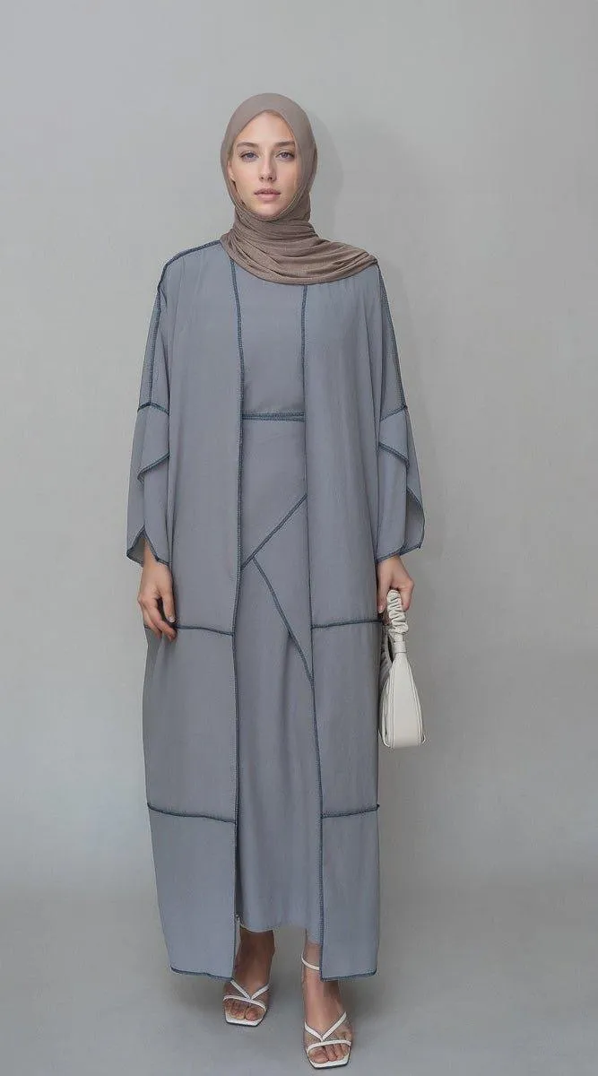 Tabbia three piece maxi lightweight abaya in grey