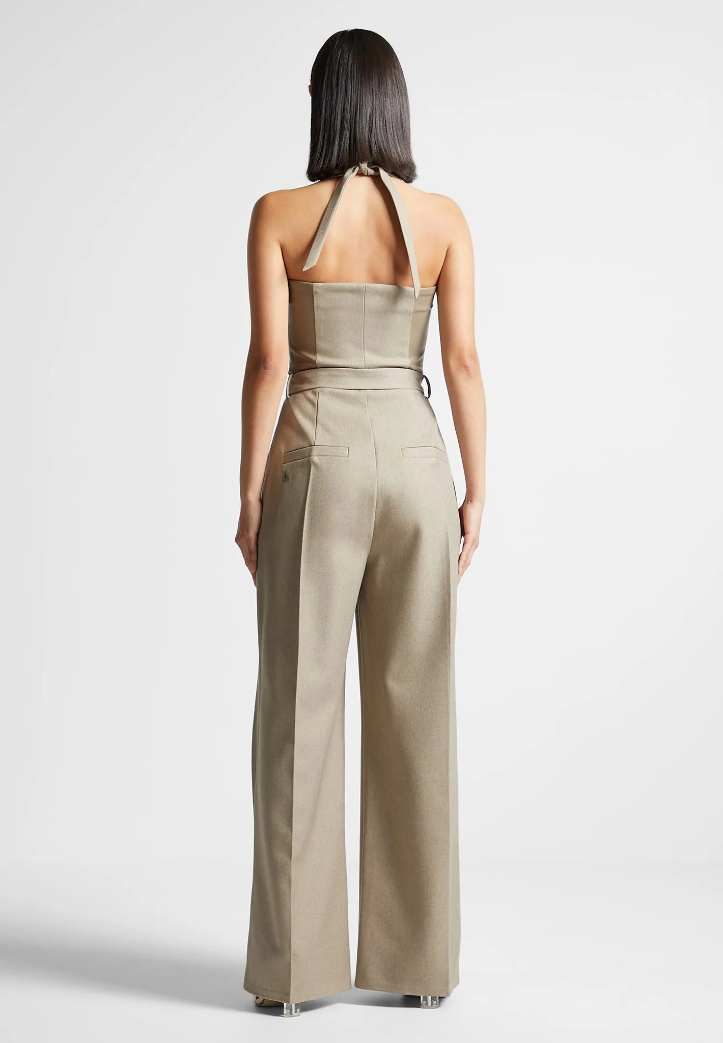 Tailored Pleat Jumpsuit with Belt - Beige