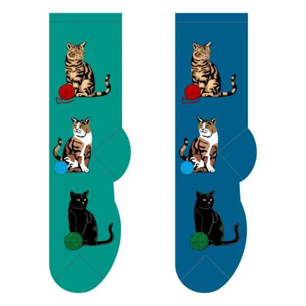 Teal Cat Trio Socks