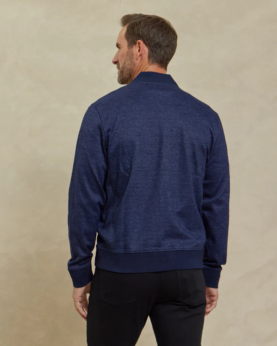 The Eden - Brushed Knit Check Bomber Jacket -  Navy Heather