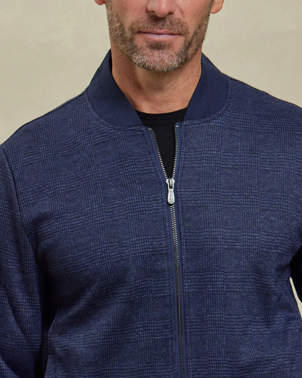 The Eden - Brushed Knit Check Bomber Jacket -  Navy Heather