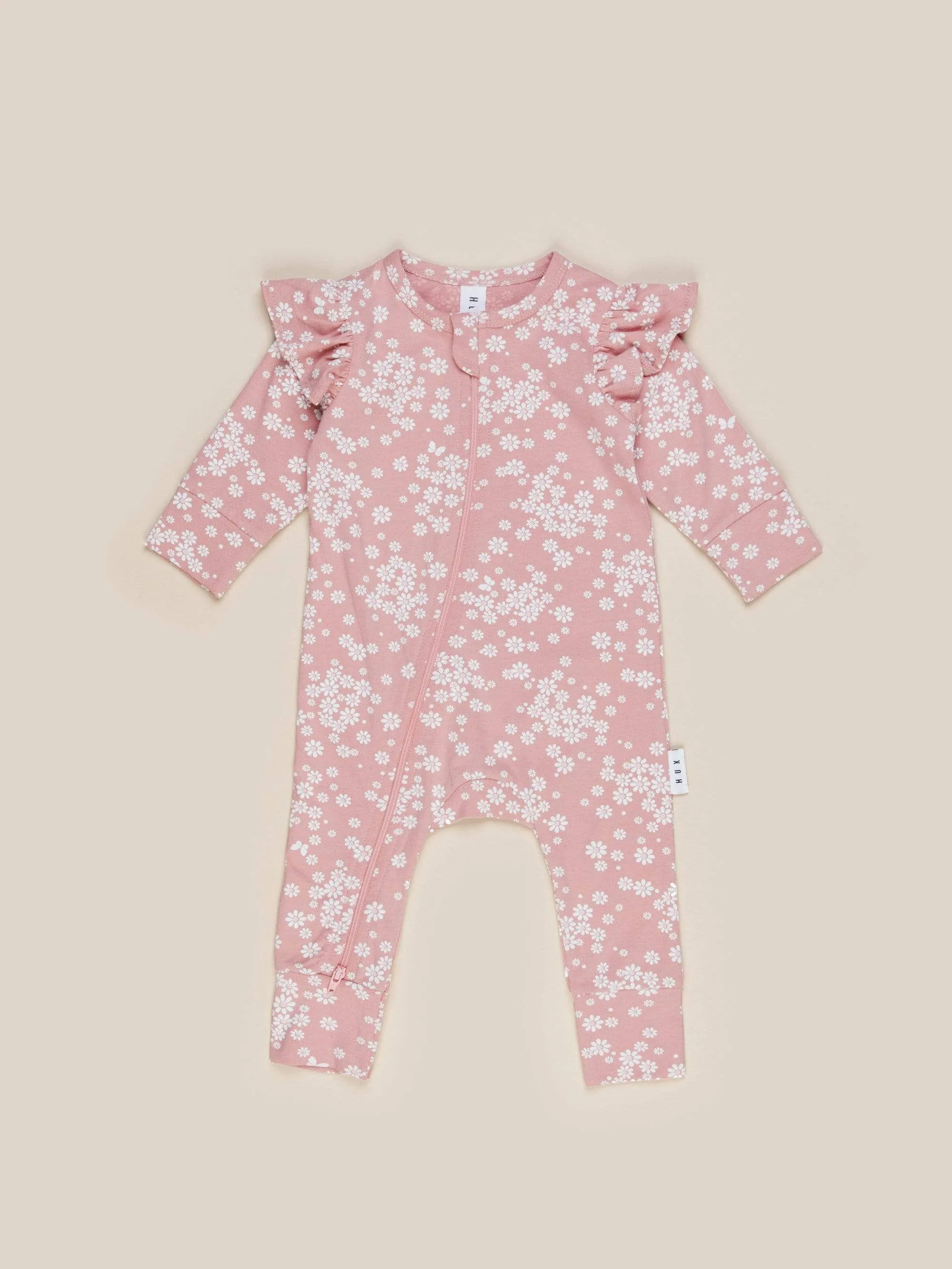 The Floral Frill Zip Romper by Hux Baby