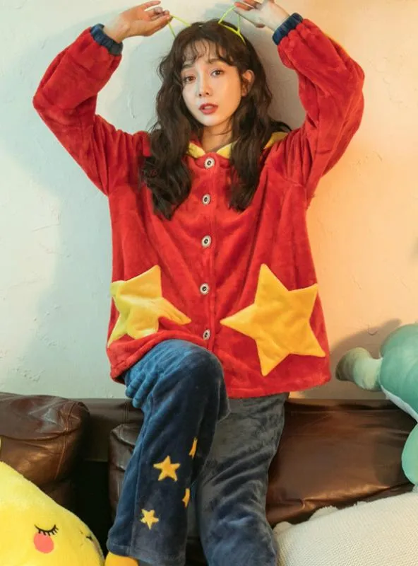 THICKENED HOODED VELVET WARM SWEET FLANNEL CUTE CARTOON