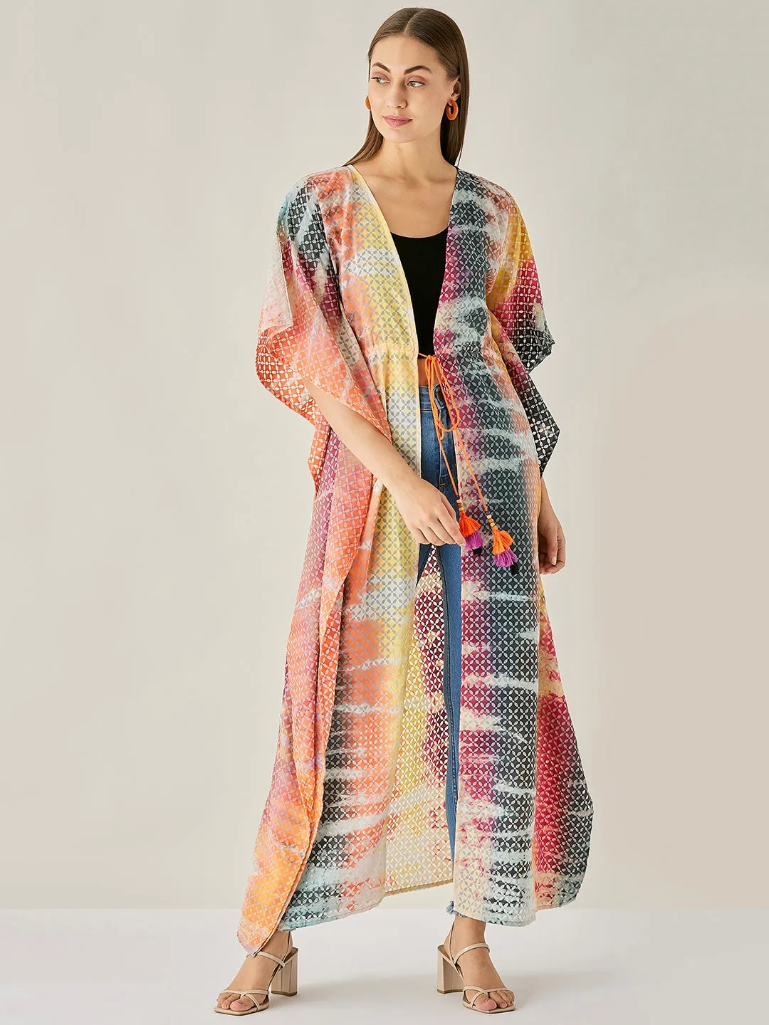 Tie-dye Cotton Long Jacket Kaftan