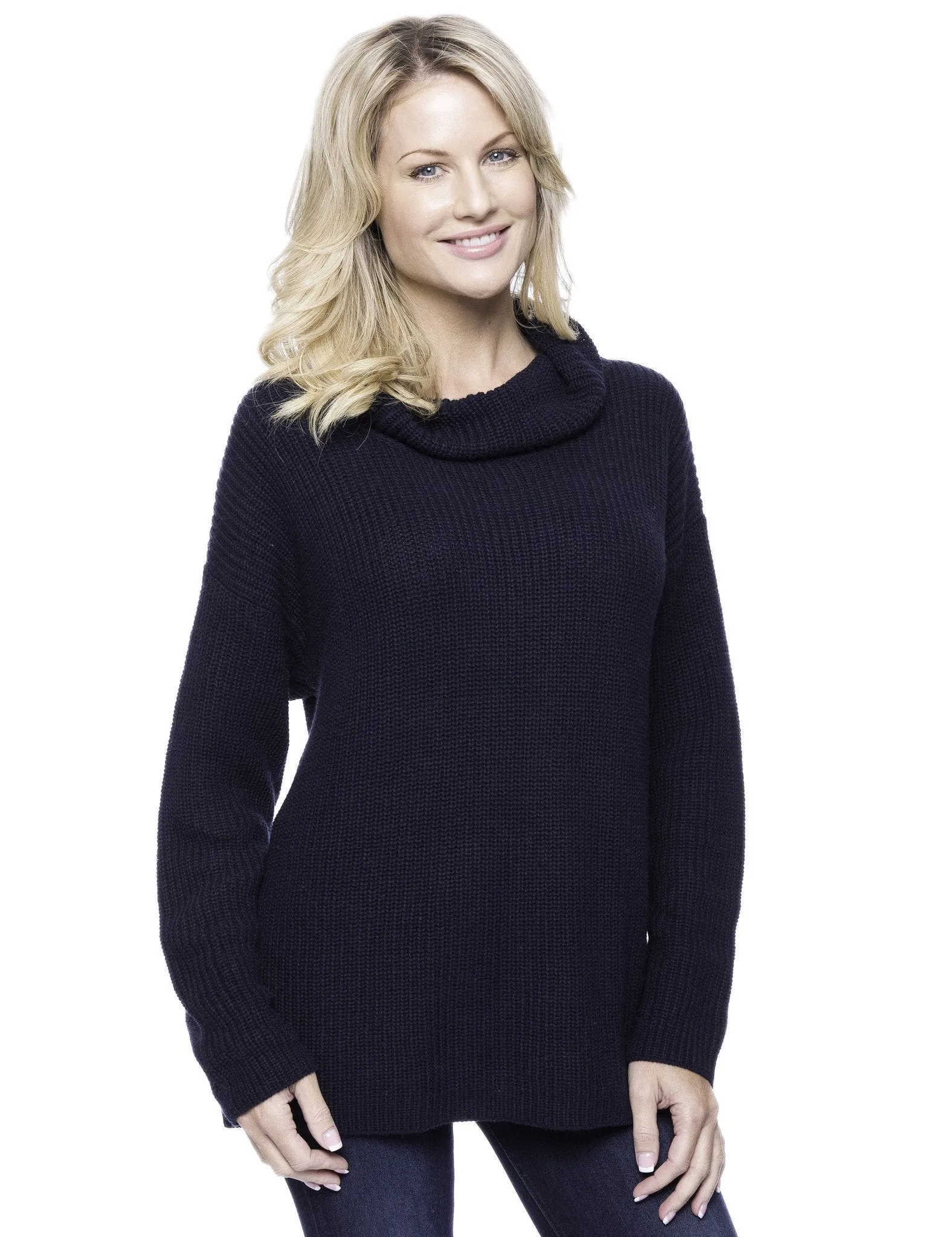 Tocco Reale Women's Cashmere Blend Cowl Neck Sweater - Navy