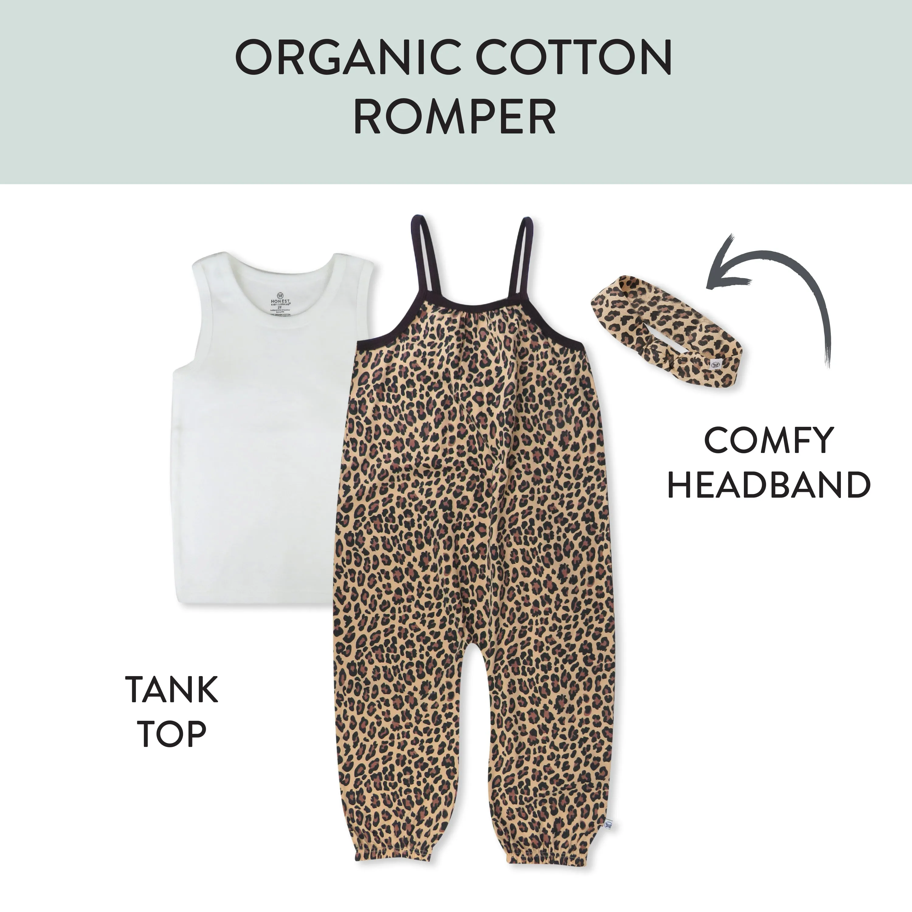 Toddler 3-Piece Organic Cotton Strappy Romper, Tank Top, and Headband Set