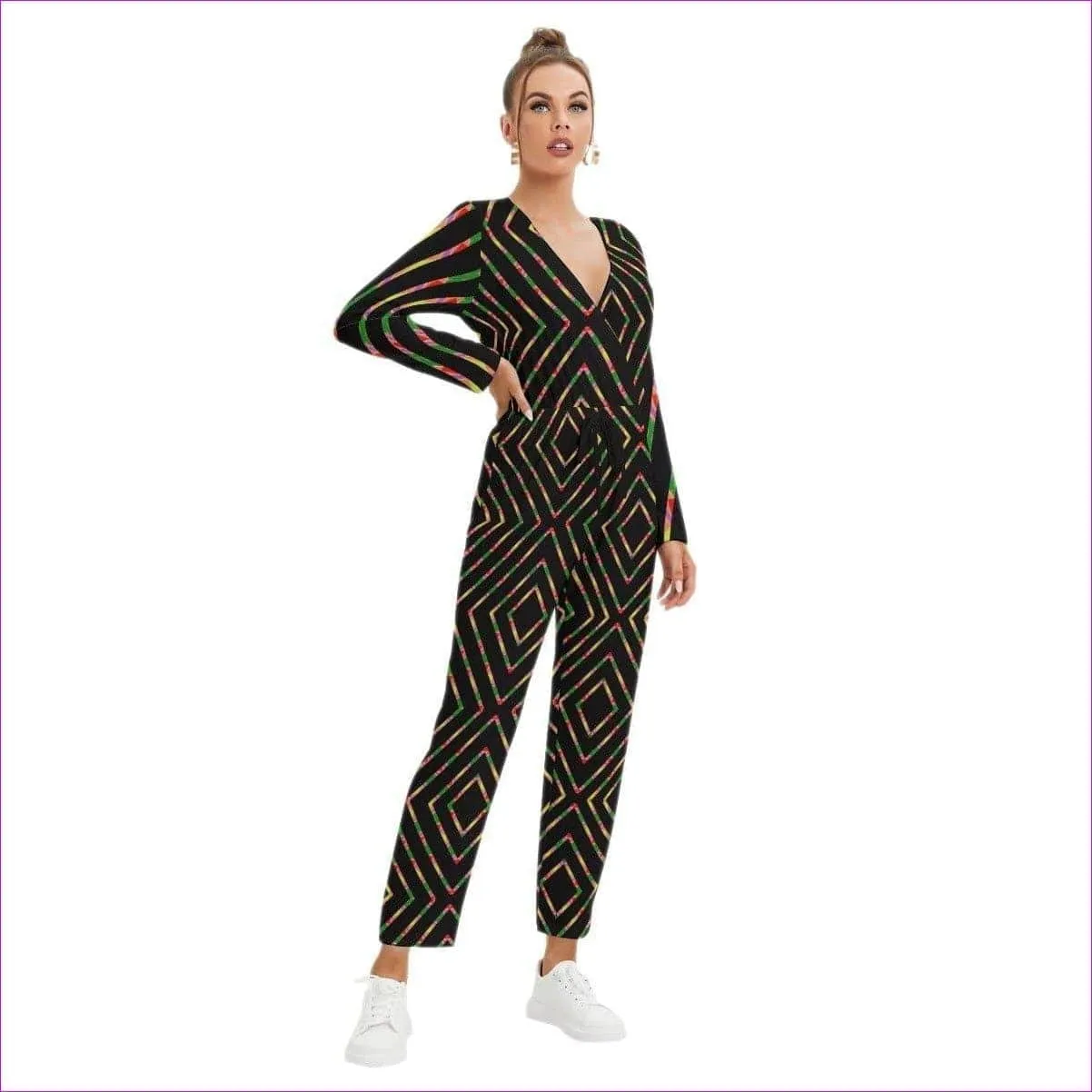 Tribe Women's V-neck High Waist Jumpsuit