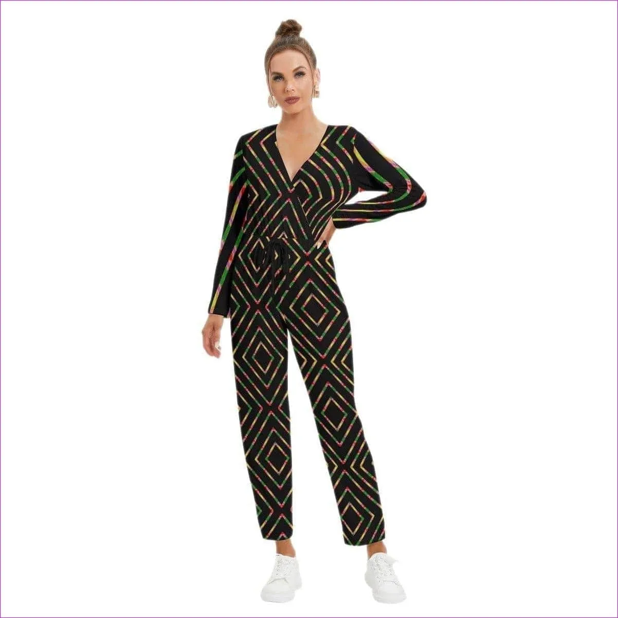 Tribe Women's V-neck High Waist Jumpsuit