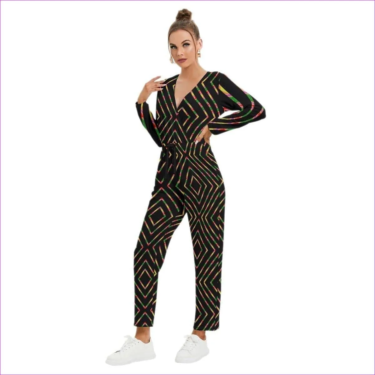 Tribe Women's V-neck High Waist Jumpsuit