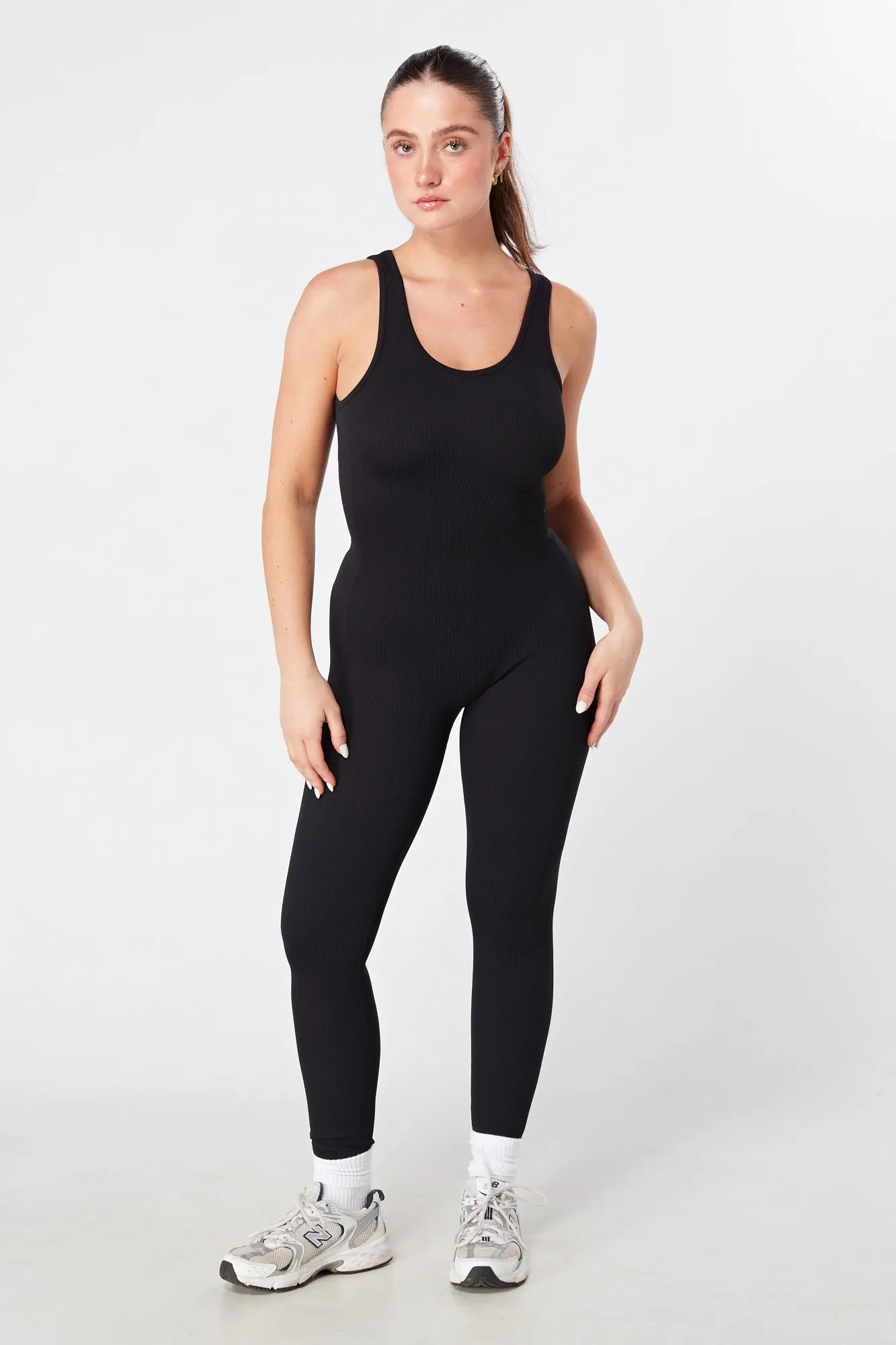 Twill Active Ribbed Unitard - BLACK